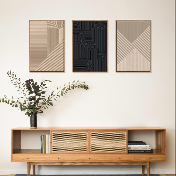 New West Elm Large Abstract Set of 3 Framed Canvas Wall Art Paintings Decor 24" - Picture 2 of 11